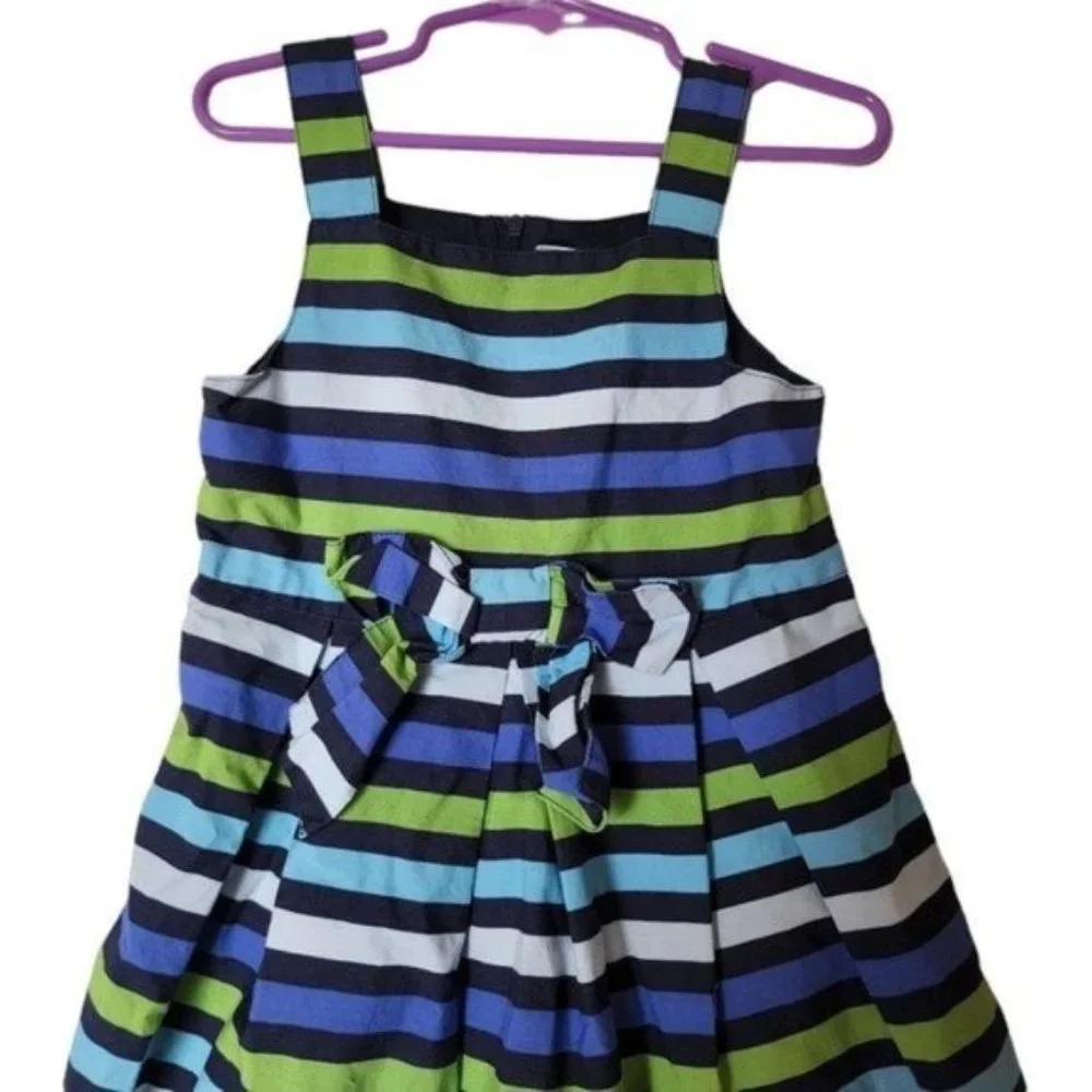 Gymboree Dress Full of Glee Blue Green Striped Sun‎ Bow Girls size 6 Kids
